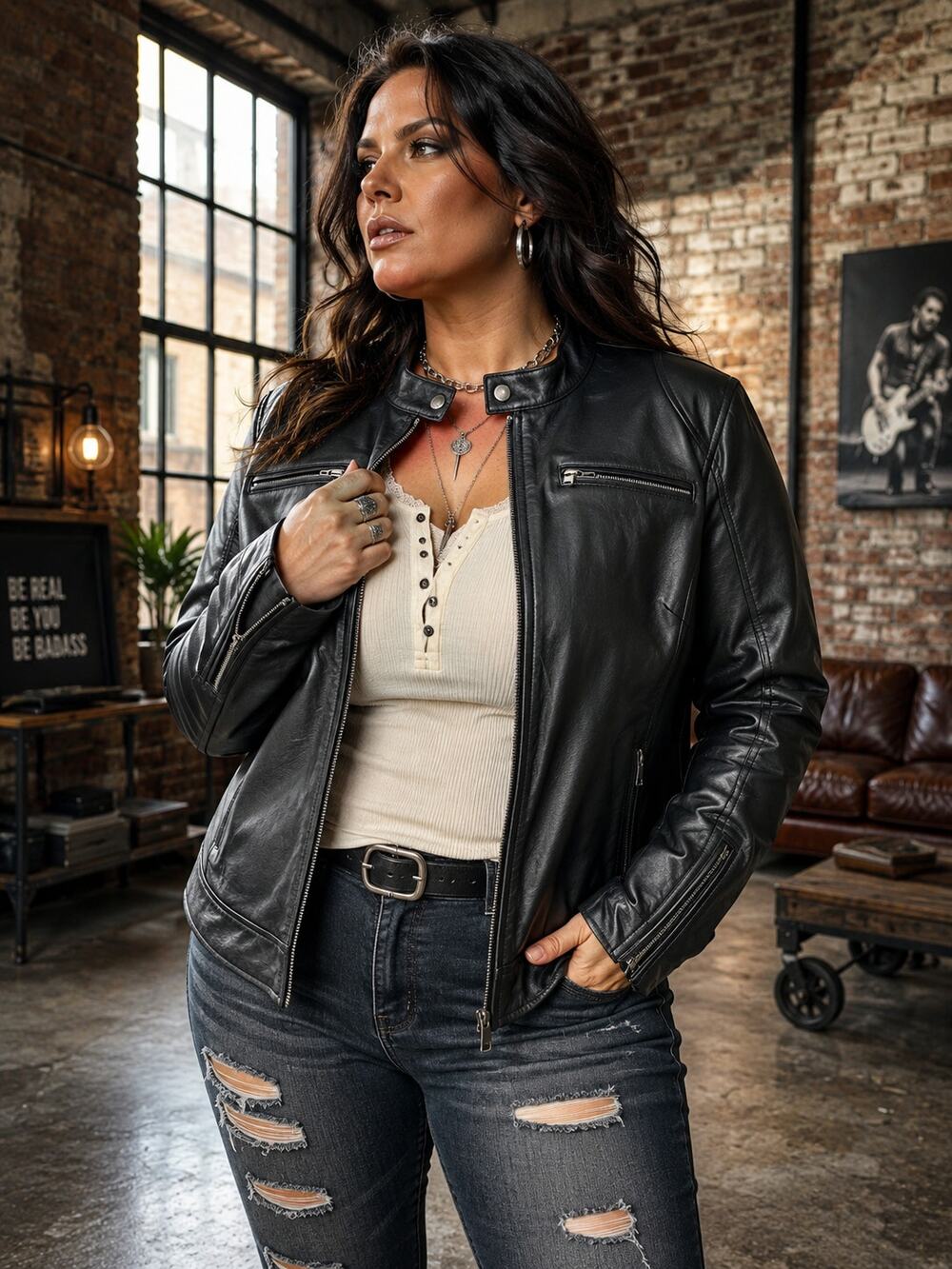 Decrum Dodge Women’s Lambskin Leather Biker Jacket Black 3XL / Size 16  NWT